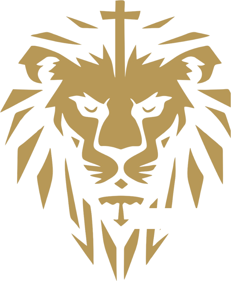 Fear Not Foundation — gold Lion of Judah, with a cross hidden in the mane and a sword hidden in the chin